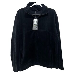 NWT Men Black Polar Fleece Jacket Zip Up Pockets Size Large I5
